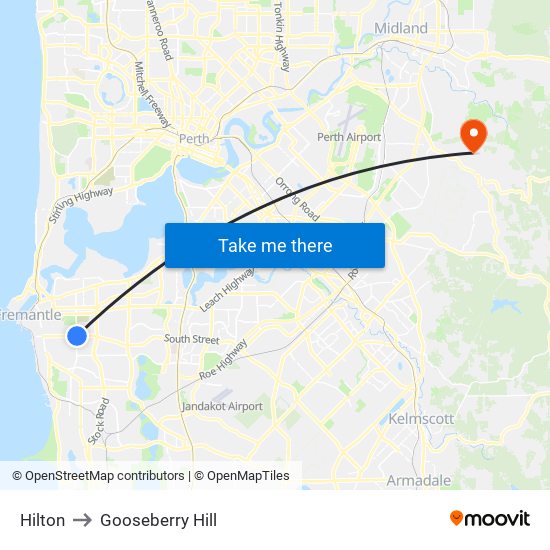 Hilton to Gooseberry Hill map