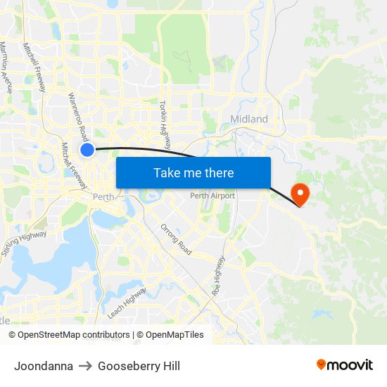 Joondanna to Gooseberry Hill map