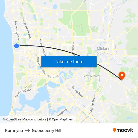 Karrinyup to Gooseberry Hill map