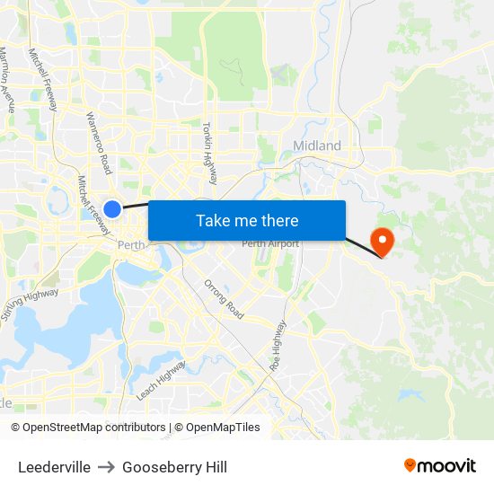 Leederville to Gooseberry Hill map