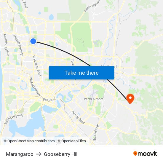 Marangaroo to Gooseberry Hill map