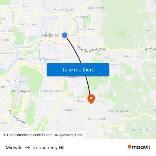 Midvale to Gooseberry Hill map