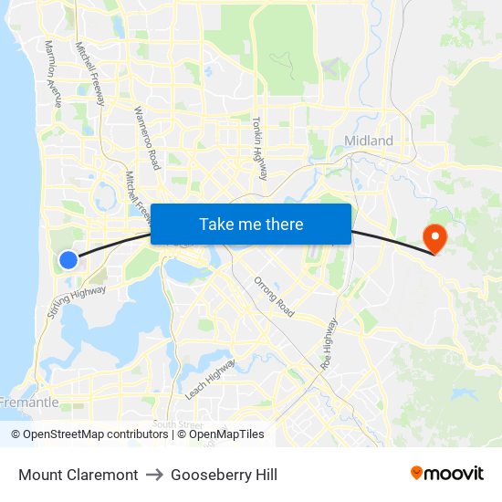 Mount Claremont to Gooseberry Hill map