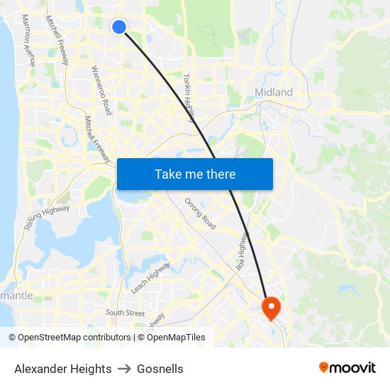 Alexander Heights to Gosnells map