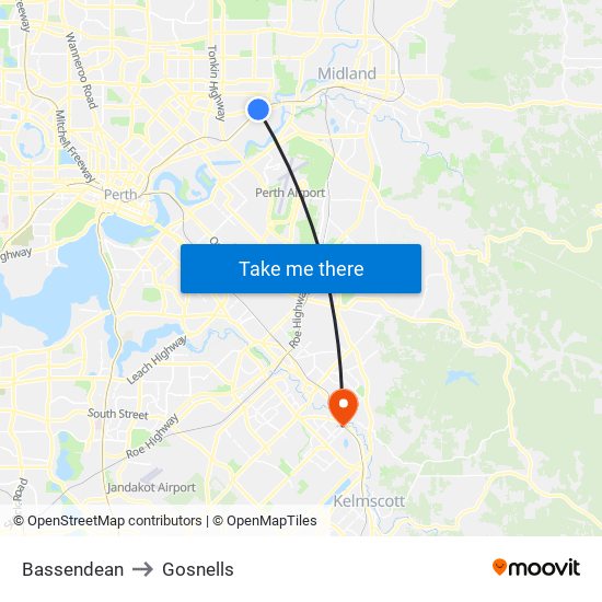 Bassendean to Gosnells map