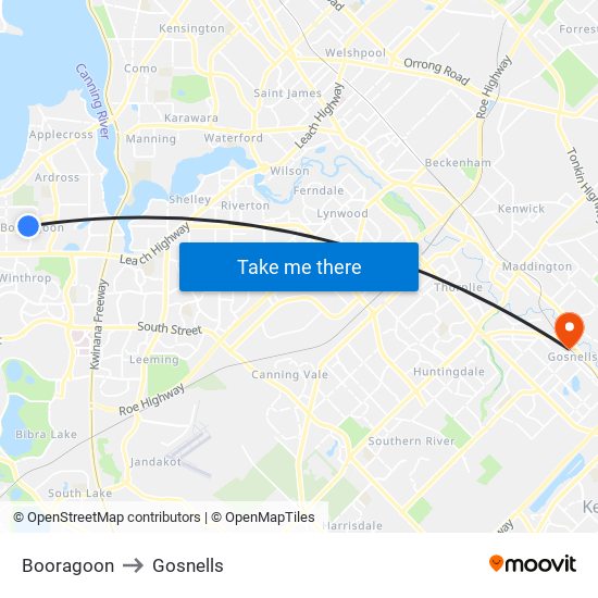 Booragoon to Gosnells map