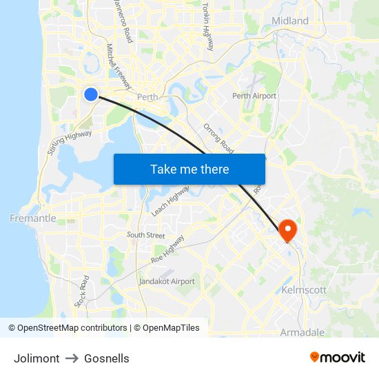 Jolimont to Gosnells map