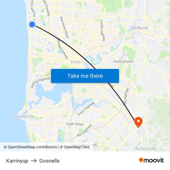 Karrinyup to Gosnells map