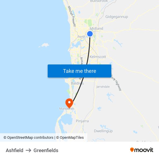 Ashfield to Greenfields map