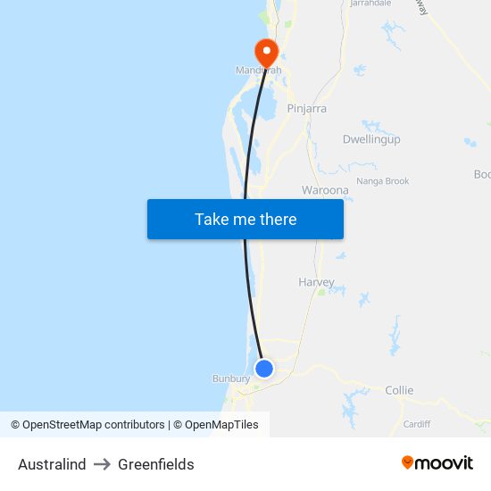 Australind to Greenfields map