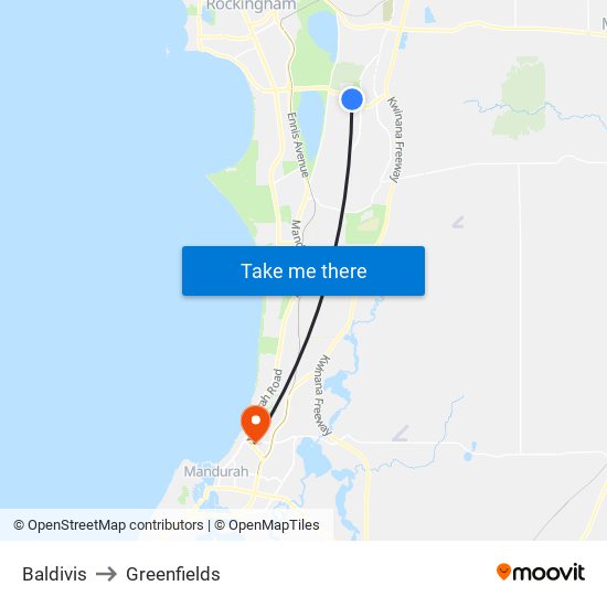 Baldivis to Greenfields map