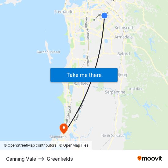 Canning Vale to Greenfields map