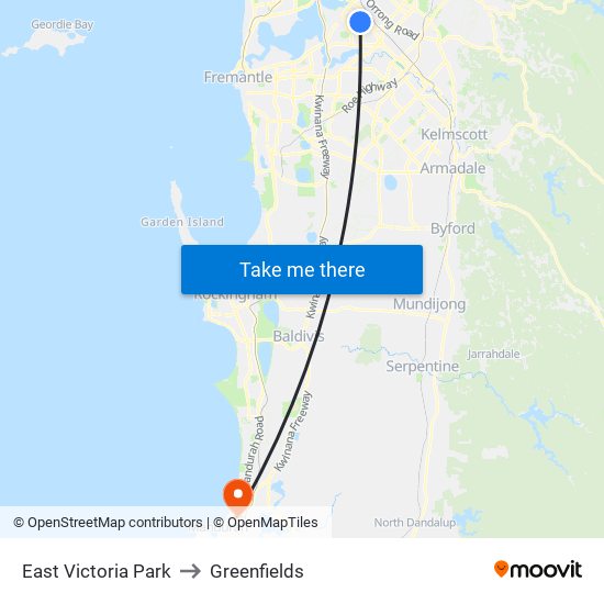 East Victoria Park to Greenfields map