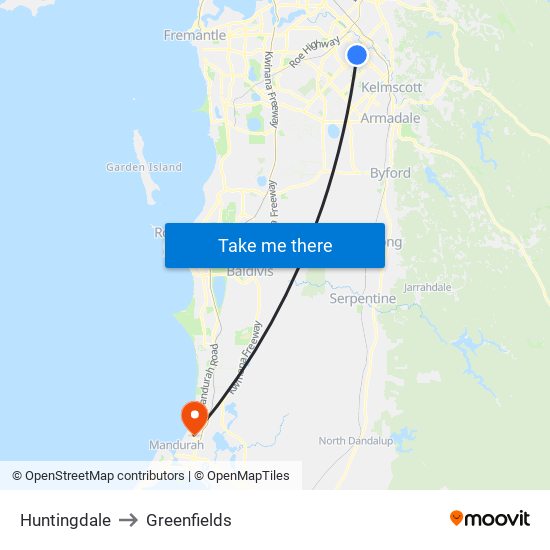 Huntingdale to Greenfields map