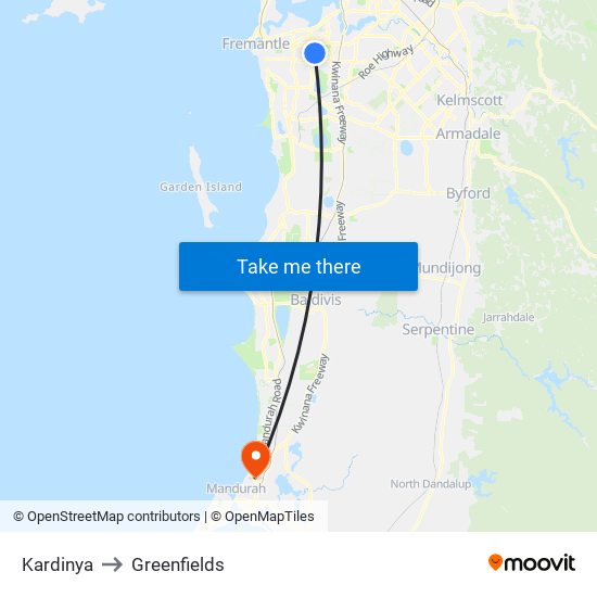 Kardinya to Greenfields map