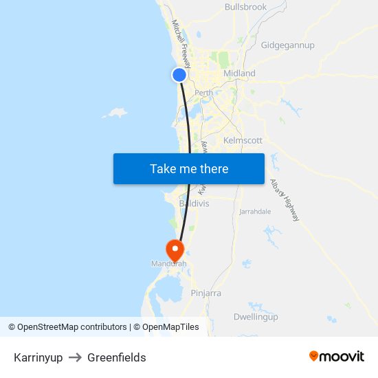 Karrinyup to Greenfields map