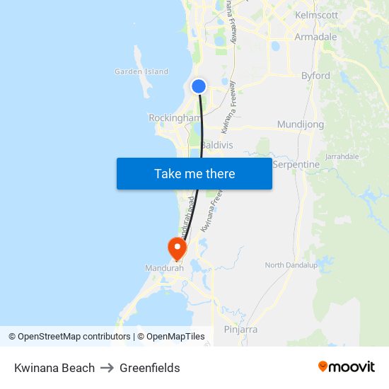 Kwinana Beach to Greenfields map