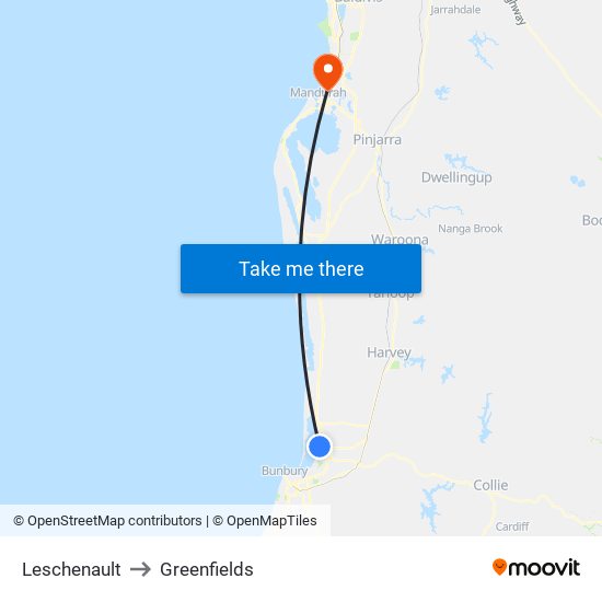 Leschenault to Greenfields map