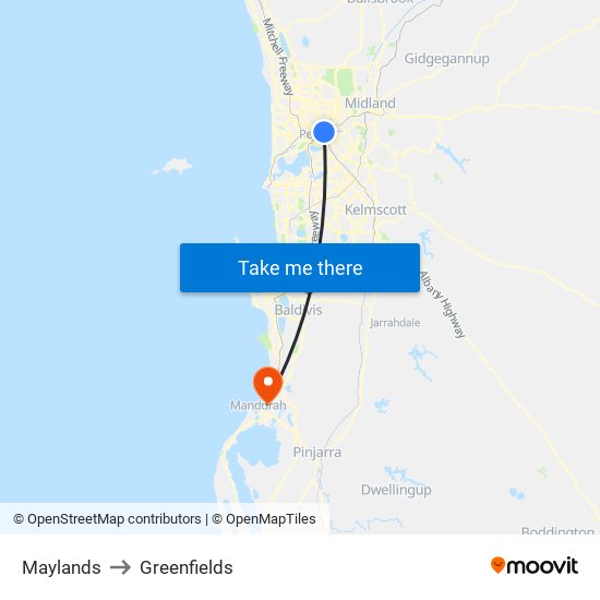 Maylands to Greenfields map