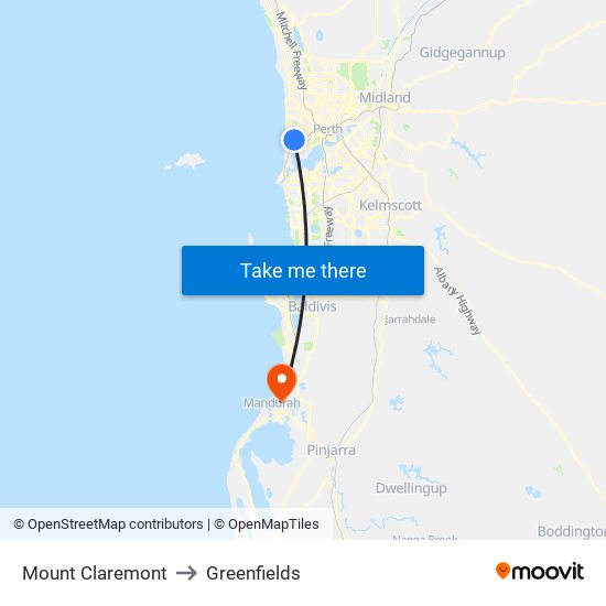 Mount Claremont to Greenfields map