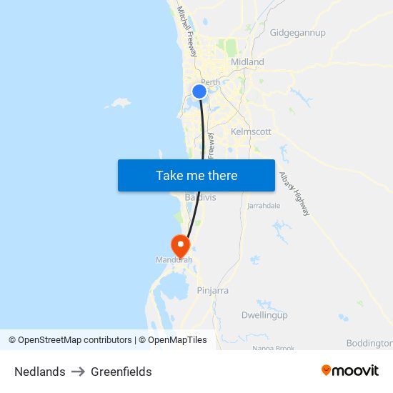 Nedlands to Greenfields map