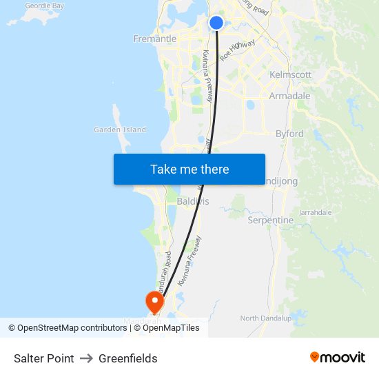 Salter Point to Greenfields map