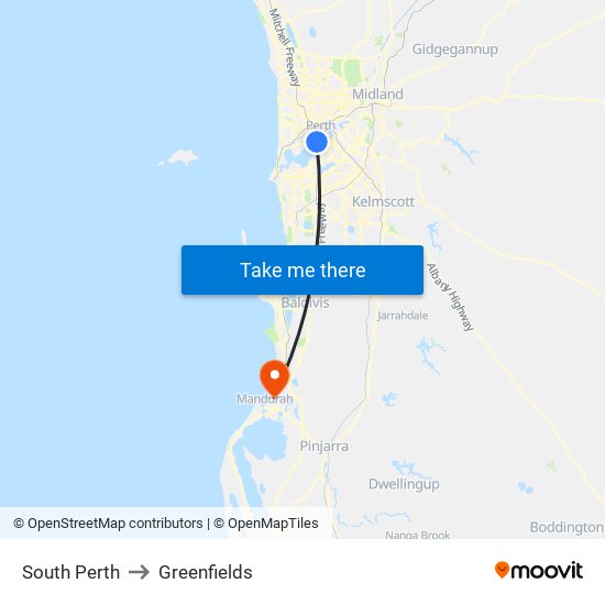 South Perth to Greenfields map