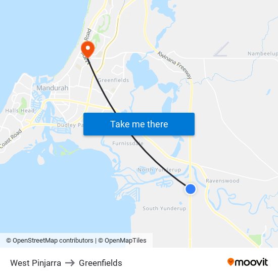 West Pinjarra to Greenfields map