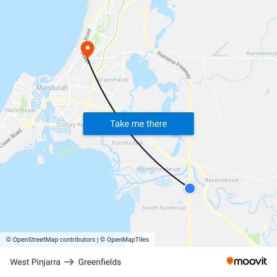 West Pinjarra to Greenfields map