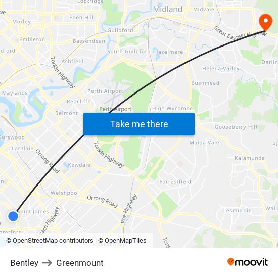 Bentley to Greenmount map