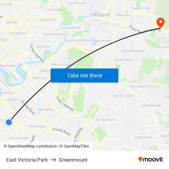 East Victoria Park to Greenmount map