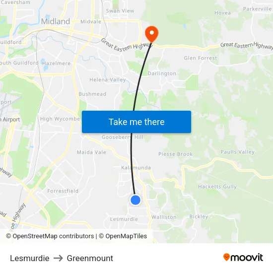 Lesmurdie to Greenmount map