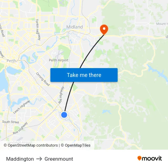 Maddington to Greenmount map
