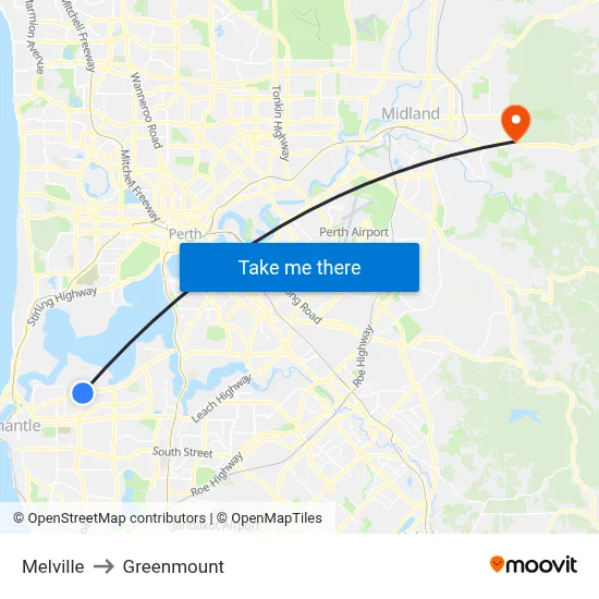 Melville to Greenmount map
