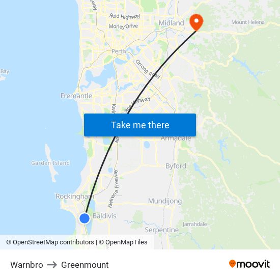 Warnbro to Greenmount map