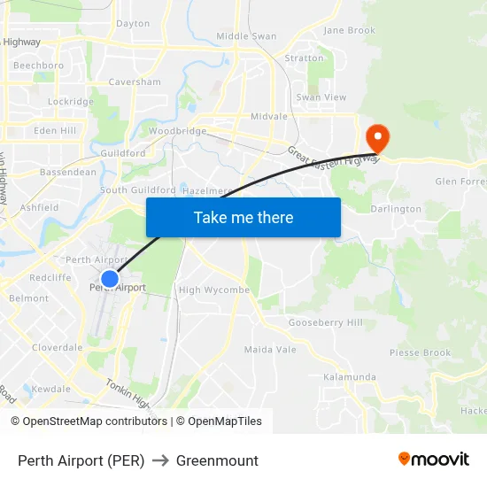 Perth Airport (PER) to Greenmount map