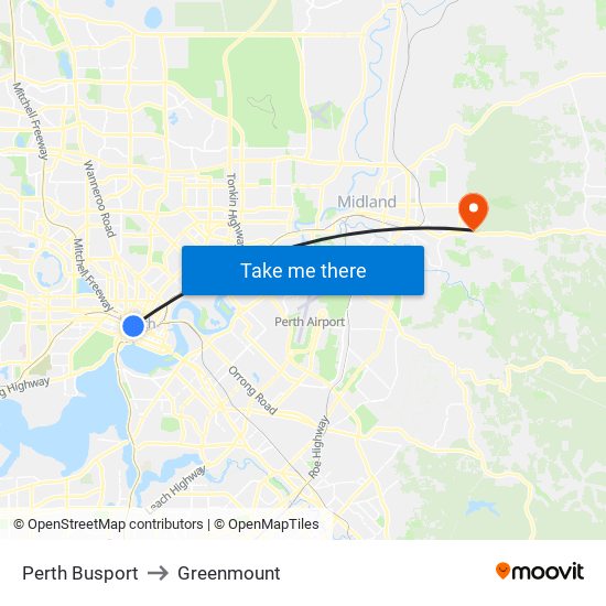 Perth Busport to Greenmount map