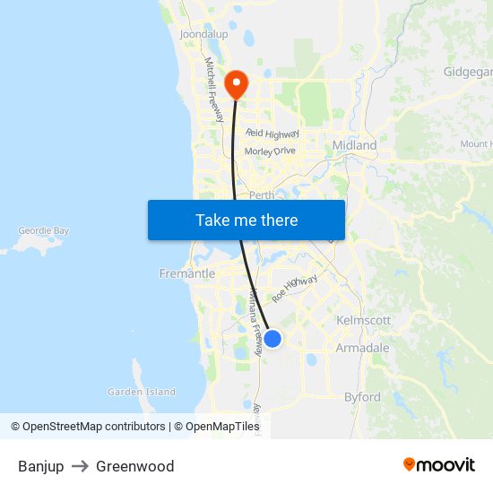 Banjup to Greenwood map