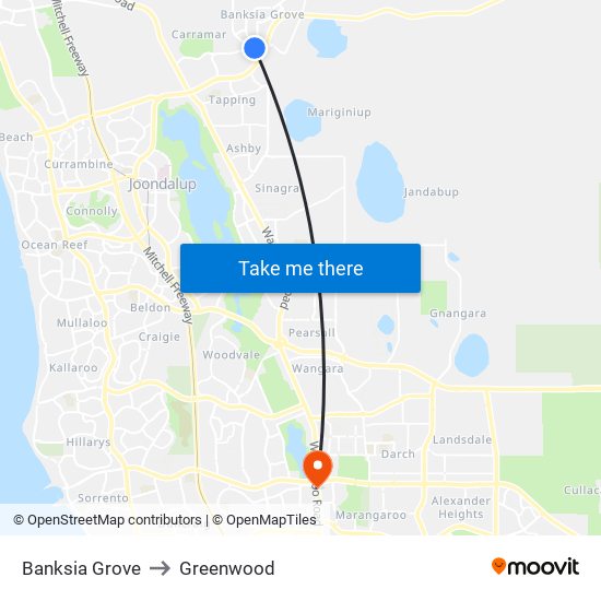 Banksia Grove to Greenwood map