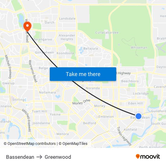 Bassendean to Greenwood map