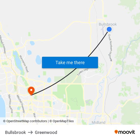 Bullsbrook to Greenwood map