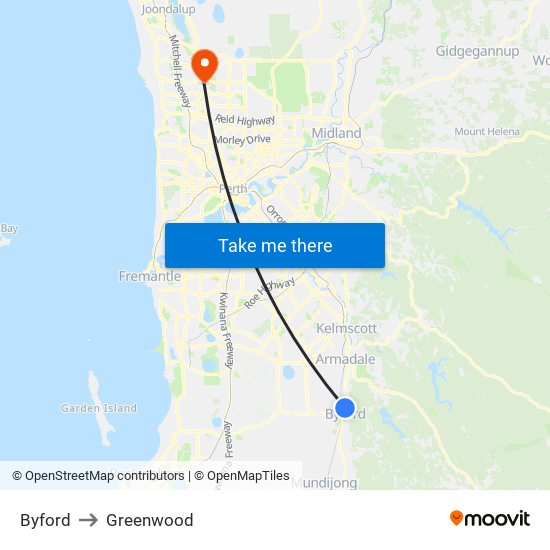 Byford to Greenwood map