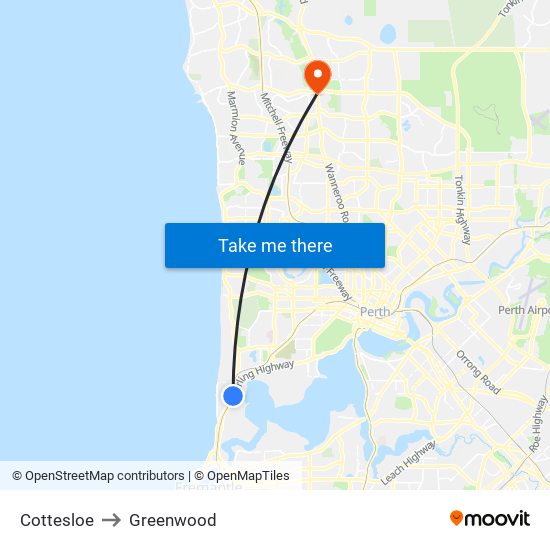 Cottesloe to Greenwood map