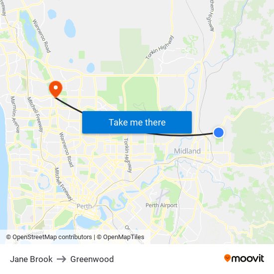 Jane Brook to Greenwood map