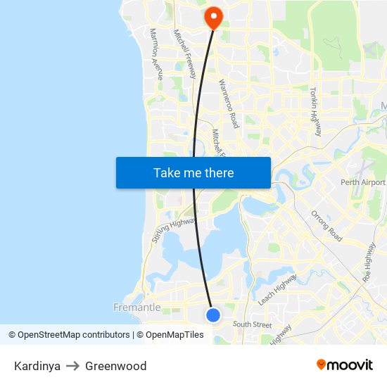 Kardinya to Greenwood map