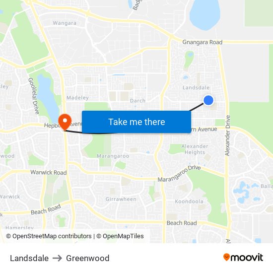 Landsdale to Greenwood map