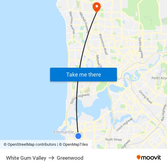 White Gum Valley to Greenwood map