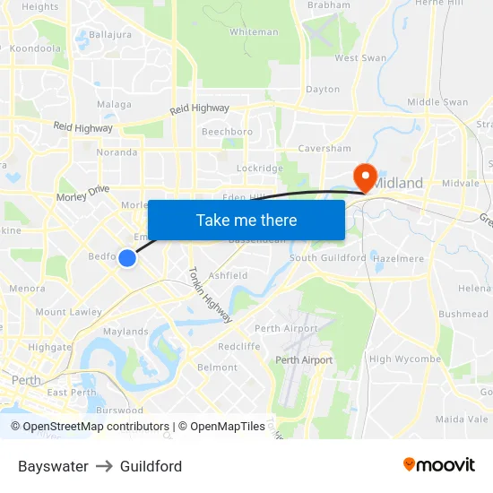 Bayswater to Guildford map