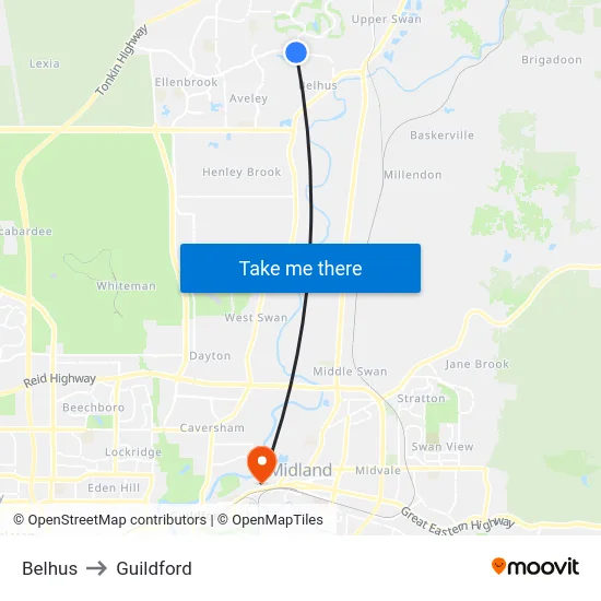 Belhus to Guildford map
