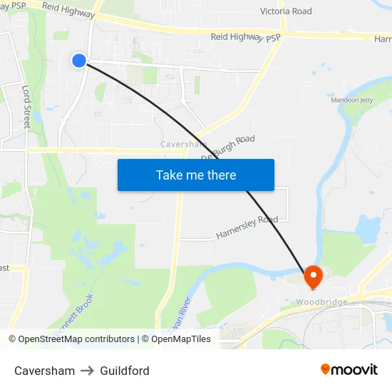 Caversham to Guildford map
